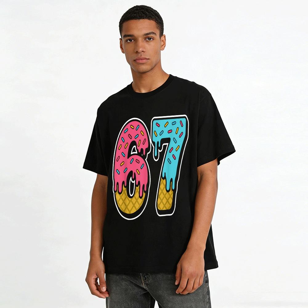 Cute Cone Drizzle Number 67 Print Casual Short Sleeve Pure cotton T-shirt
