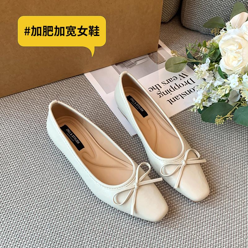

Bow lowheeled single shoes, natural lightmouth small red shoes, plus fat and wide largesize women s shoes 35 абрикосовый