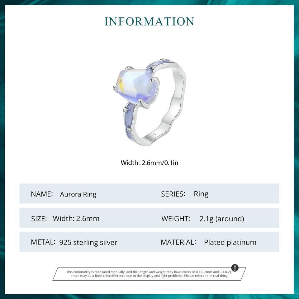 BAMOER Inel din argint 925 purpuriu piatră Aurora Inel cu bandă ondulată pentru femei, cadou pentru petrecere, bijuterii fine