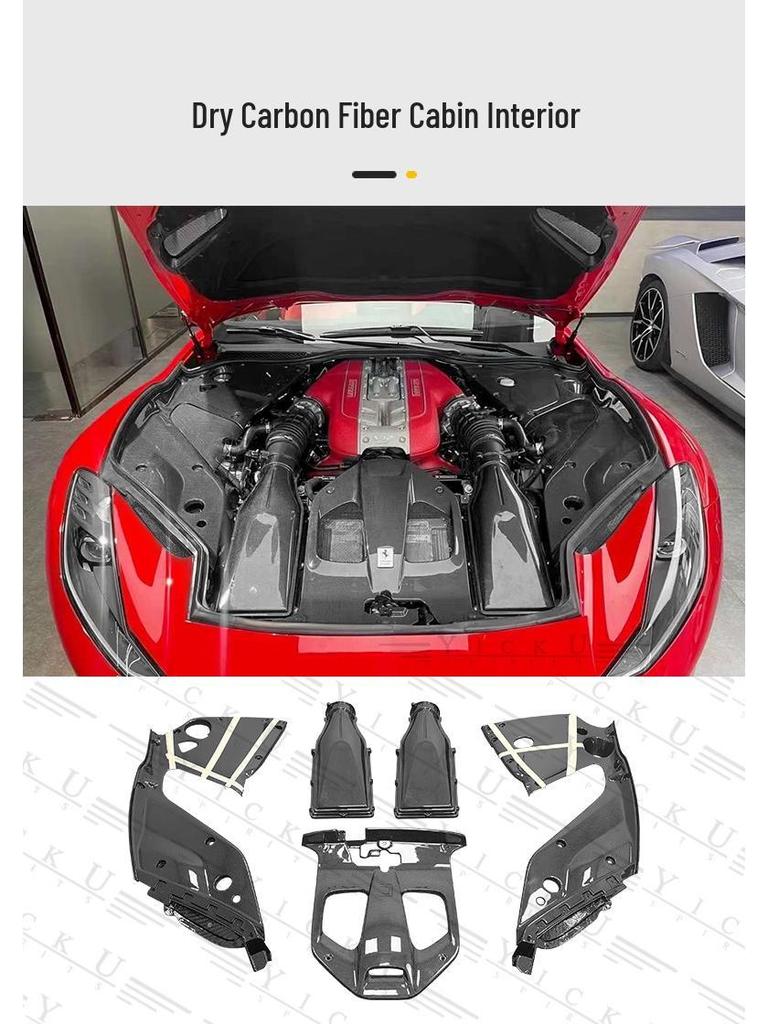 Ferrari 812 Carbon Fiber Body Kit: Front/Rear Splitter, Bumper Corners, Rear Lip, Engine Bay, Interior
