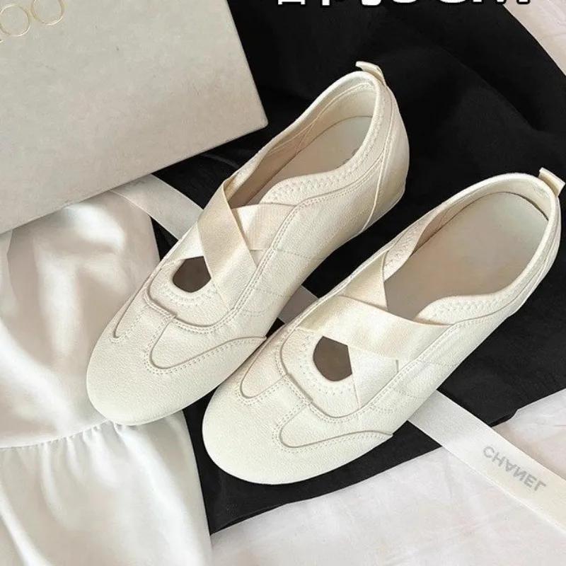 

Fashion Ladies Shoes 2025 Fashion Elastic Band Women s High Heels New Shallow Ballet Flats Brand Round Toe Best Seller Mary Jane Shoes 40 покинуть белый