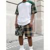 Men's Set Splicing Colors Printed Men's T-shirt and Shorts 2 Piece Set Summer Casual Outdoor Men's and Women's Outfit Clothing