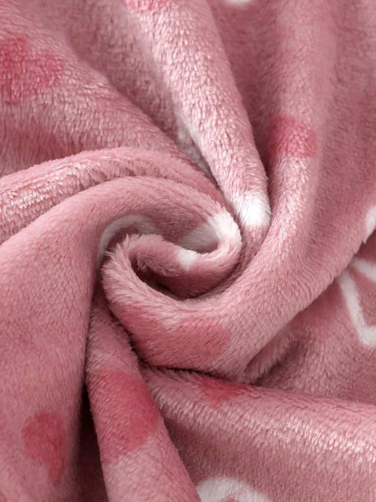 2pcs Girls Bow & Heart Print Fleece Pajama Set,Pink Winter Cute Nighties,Long Sleeve Top And Pants,Soft Comfortable Teen Girls Loungewear Pj Sets