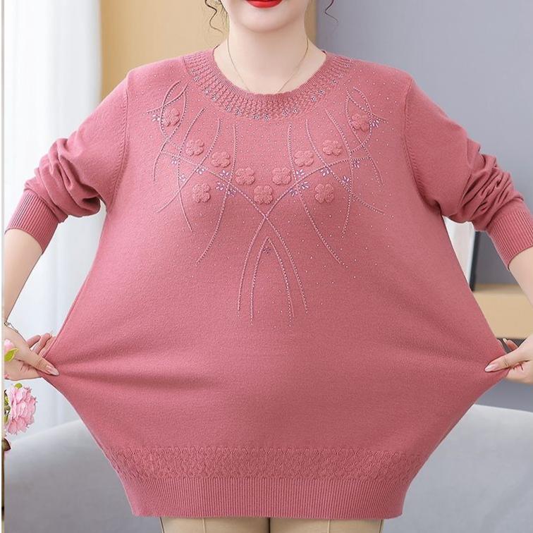 Women's Loose Plus-Size Sweater Autumn and Winter Crew Neck Printed Knitwear Soft and Skin-Friendly Stretch Pullover Top