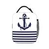 Marineblau Anker Mit Blau-Weiß-Streifen Lunchtasche Reißverschluss Brotdose Damen Picknick Druck Kühlertasche Thermische Lunchtaschen