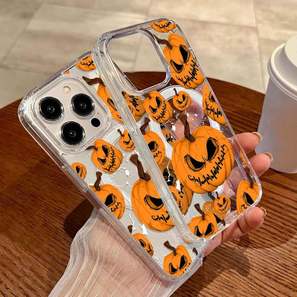 Halloween Kürbis Magnetische Handyhülle für iPhone 17 Pro Max - Transparente Hartschale für iPhone 16/15