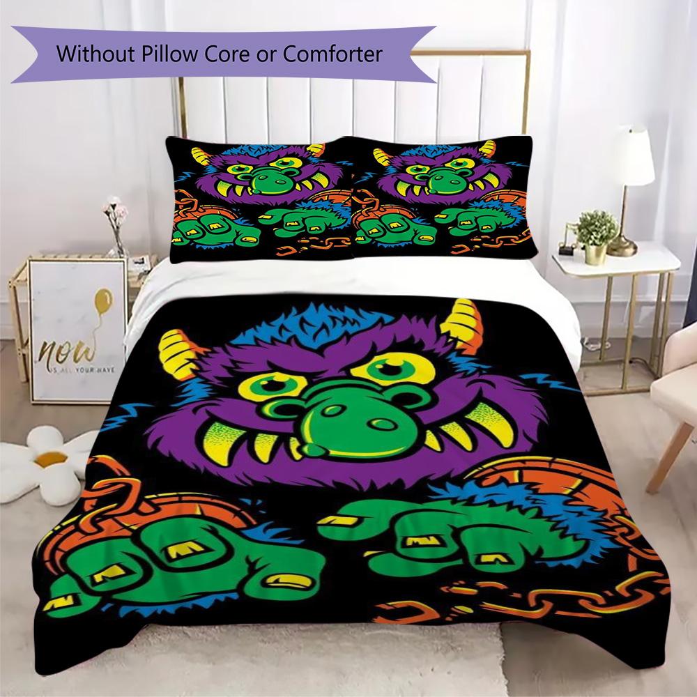 Cute Cartoon Monsters Pattern Bedding,Quilt Set Quilt Cover Pillowcase Home Birthday Gift (1*duvet cover+2*pillowcase,without core)ZSJT0917242