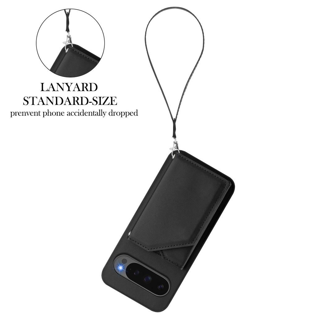 For Google Pixel 10 Pro/10 Case Card Holder Kickstand Skin-Touch Phone Cover with Wrist Strap