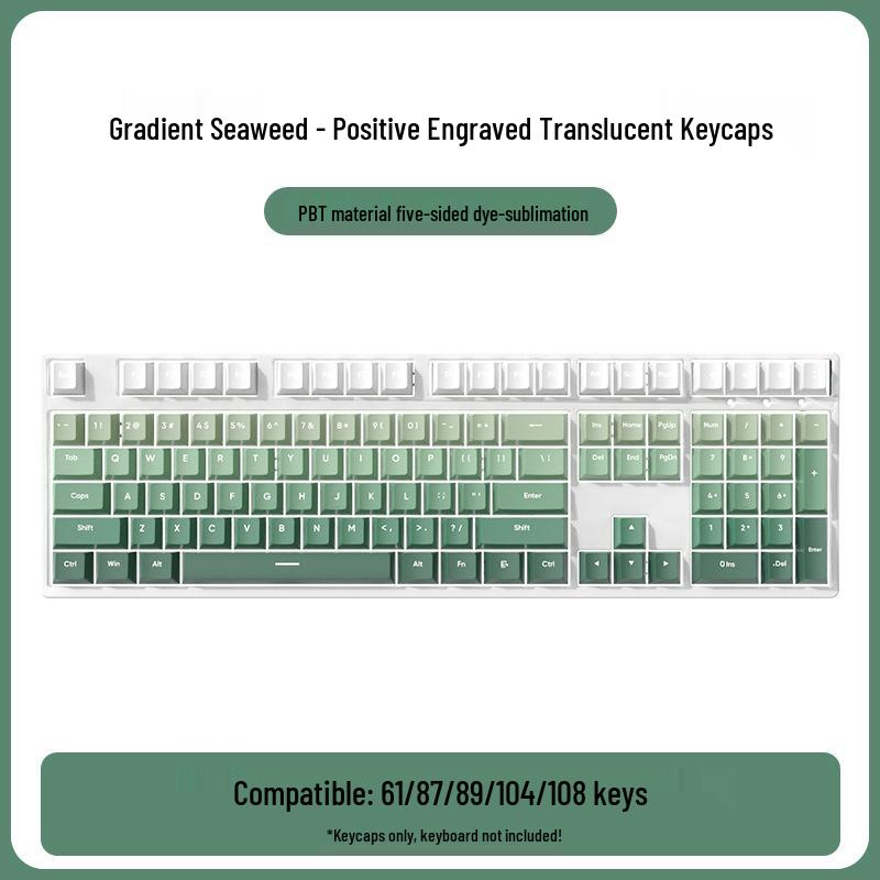 Yin Ren PBT Seagrass Keycaps: Translucent, Side-Engraved, Dye-Sublimated Gradient Colors, Personalized Original Height.