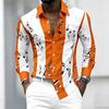 Men's Collared Shirt with Creative Musical Note Print, Trendy Long-sleeved Casual Top for Everyday Wear, Dates, and Outings.
