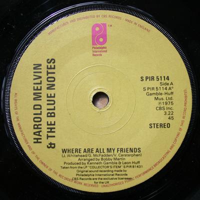 7inch Record HAROLD MELVIN & THE BLUE NOTES - Where Are All My Friends SPIR5114 Philadelphia In 1977 UK Soul/Funk Used