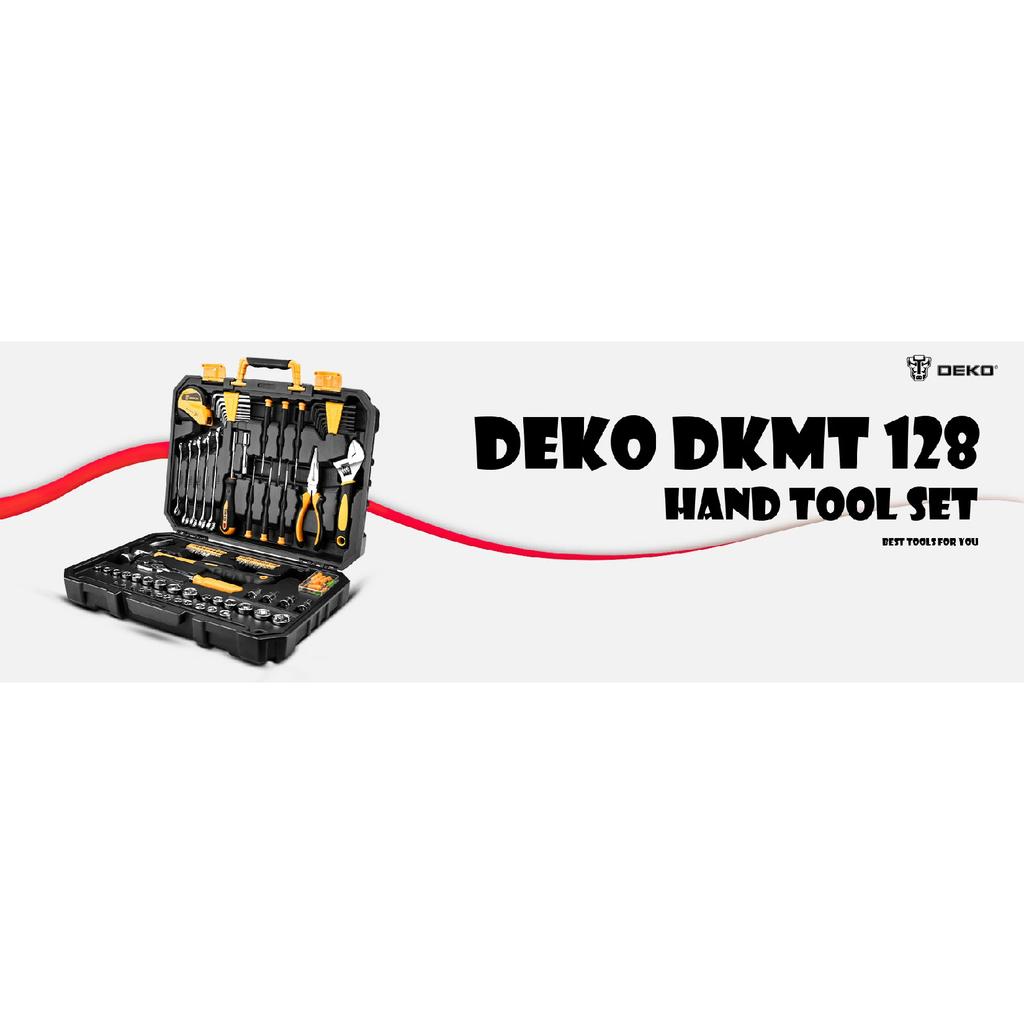 DEKO DKMT128/DKMT196 Home DIY Tool Set Auto Repair Combination Package Hand Tool Kit with Plastic Tool Box, Screwdriver, Hammer