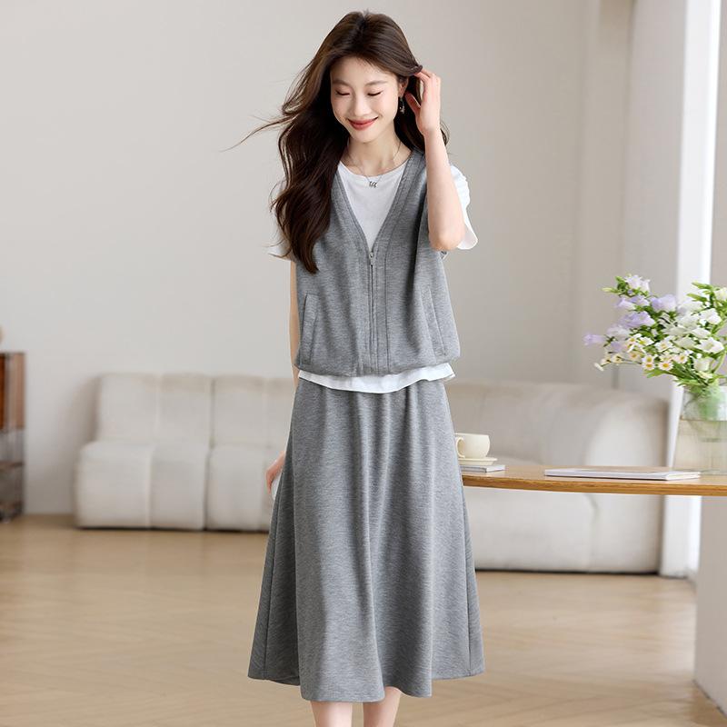 Fashion suit women's summer new loose casual skirt vest top fake two-piece set
