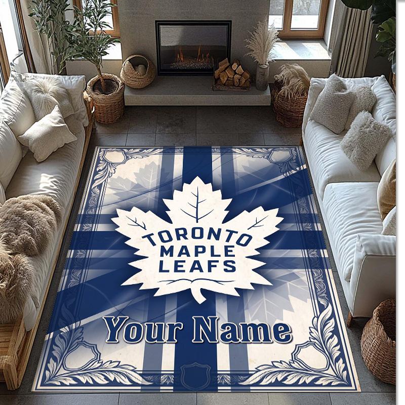 Toronto Maple Leafs Crystal Velvet Rug, Custom Name Text Personalized Non‑Slip Floor Mat for Home Decor Gift