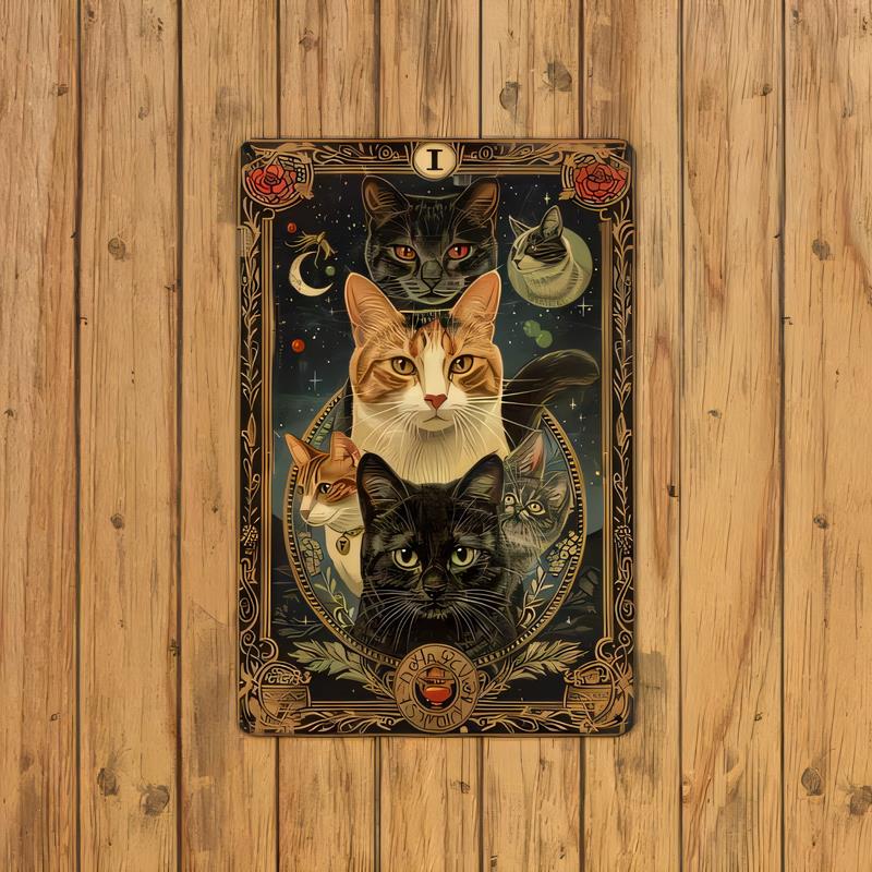 Tin Sign Vintage Cat Style Poster Metal Wall Decor Halloween Witchy Night Moon Star Cats Plaque for Home Bar Pub Garage Office
