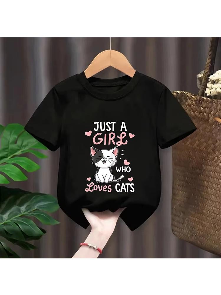 Kids Girls Just a Girl Who Loves Cats Graphic TShirt Soft Cotton Crew Neck Tee Casual Summer Wear for School Playdf0020