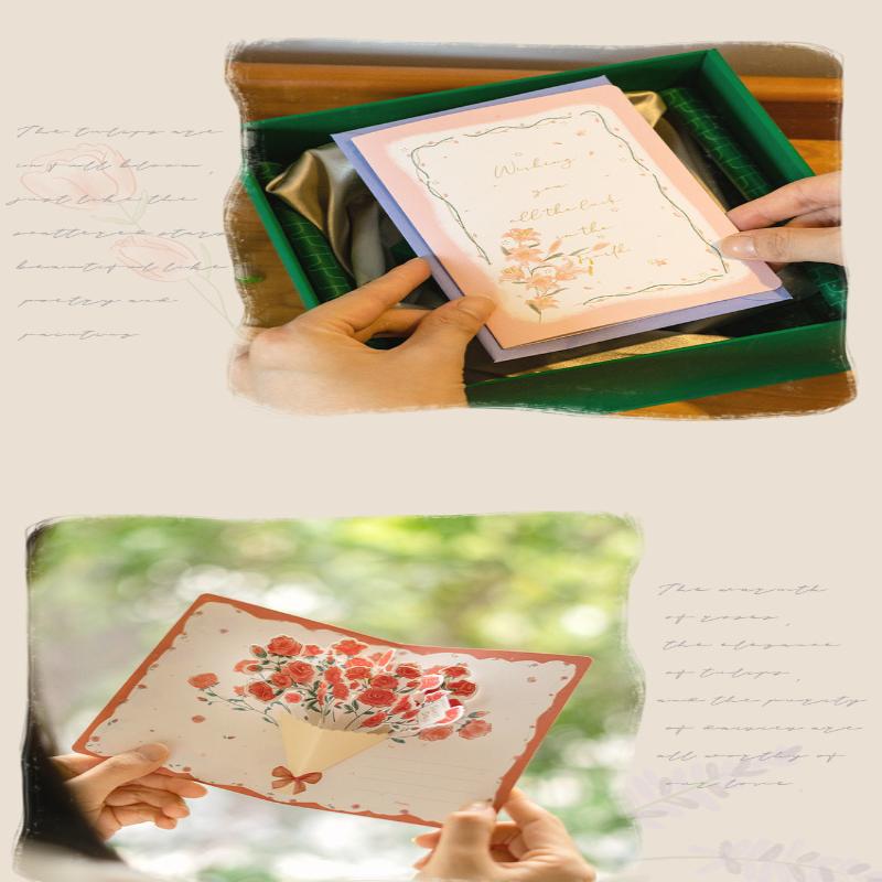 3D Style Creative Minimalist Greeting Card Original Flower Blessing Card Birthday Party Invitation Letter Gift