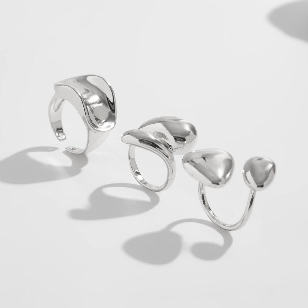 Fashion Sense Glossy Three-piece Ring Set Irregular Simple Water Drop Ring Alloy Personality Niche Design Sense Ring Daily Commuting for Women