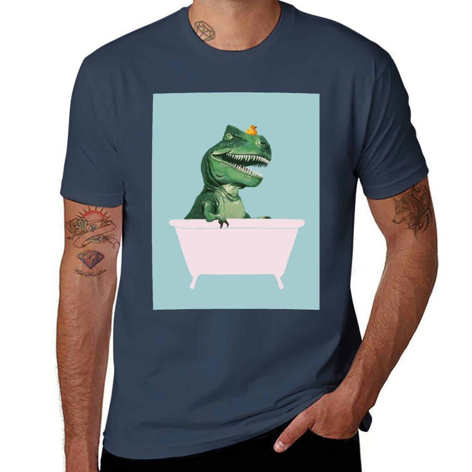 Playful TRex in Bathtub in Green TShirt Athletic Quick Dry TShirt for Unisex S