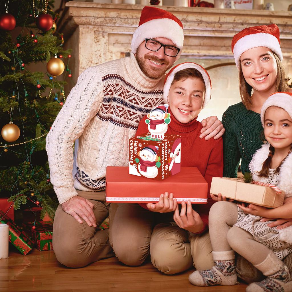 Cartoon Snowman Pattern Red Gift Box Christmas Decoration Atmosphere Prop