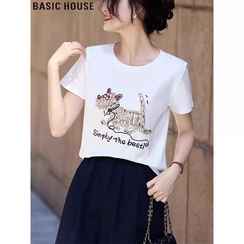 Basic House Women s Embroidered Short-Sleeve T-Shirt M