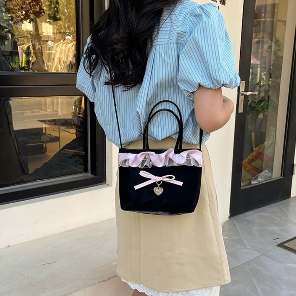 Square Bow Handbag Lace Sweet Crossbody Bag Rural Style Lattice Handbag  Gifts