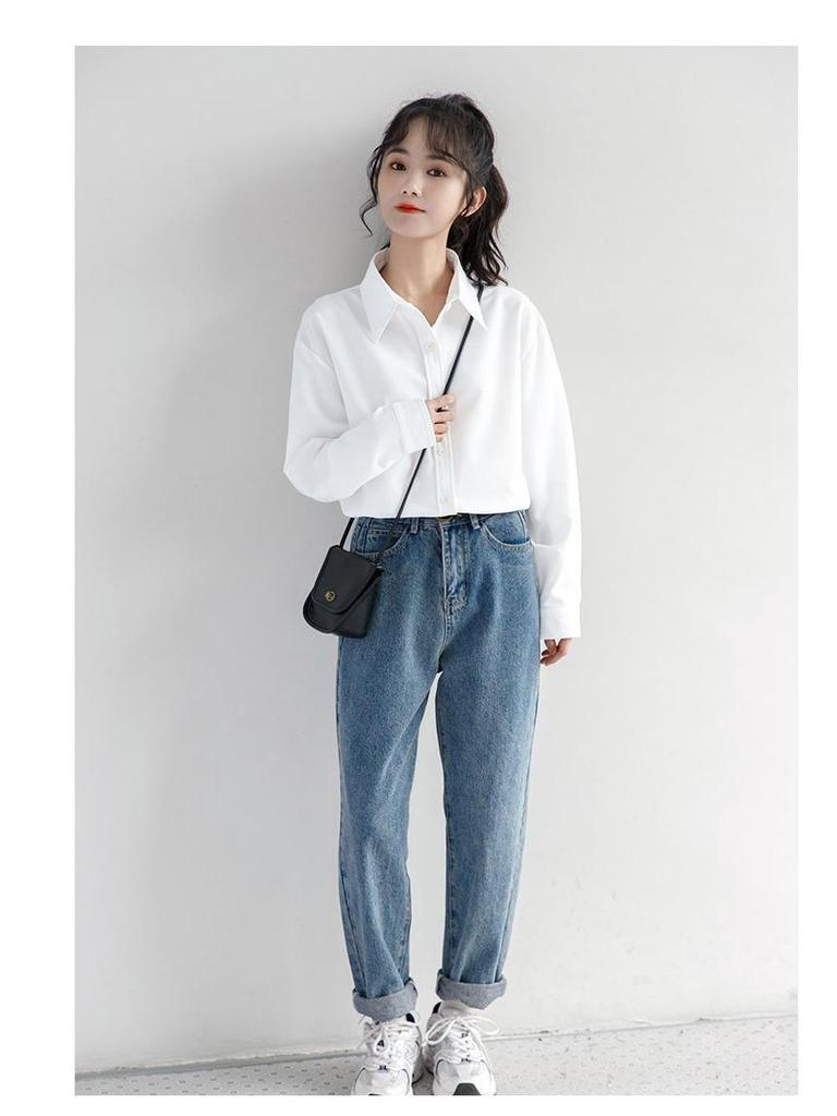 Women's Spring White Long Sleeve Korean Style Layering Shirt - Versatile Student Outerwear