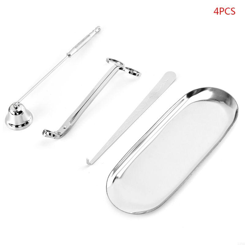 4-teiliges Zubehör-Set Löscher Dochtschere Dochtlöffel Ablage Schale Schere Schneider