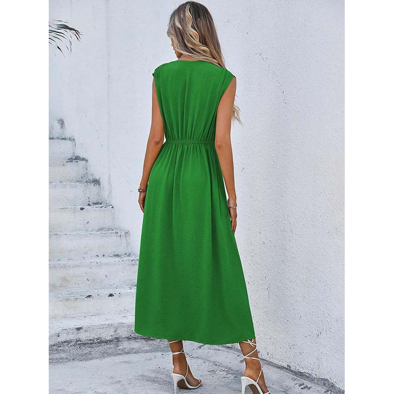 MODIQUE 2025 Summer Plus Size New Women's Casual Solid Color Off Shoulder Elastic Waist Sleeveless O-Neck Long Dress