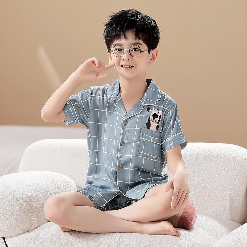 Boys Pajama Set Ice Silk Short Sleeve Cartoon Sleepwear Kids 8 Years Home Loungewear