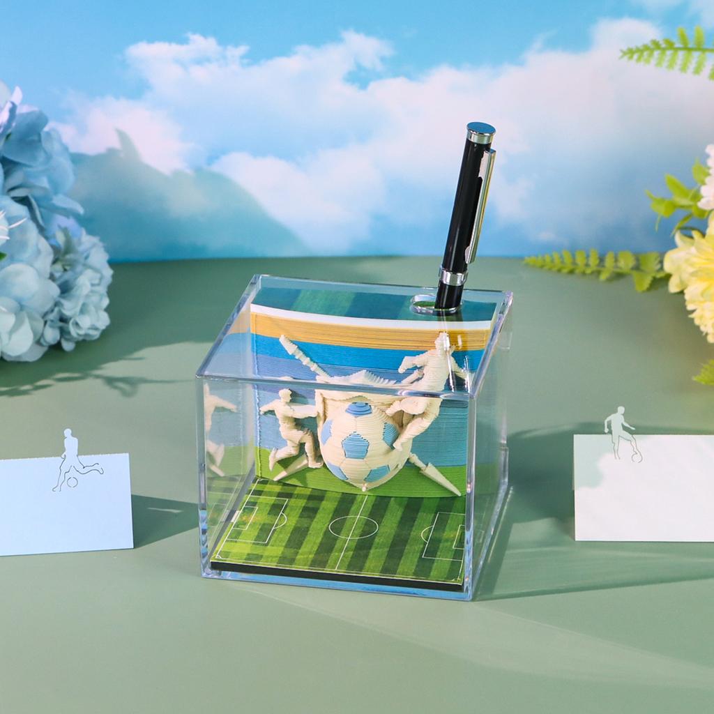WorldCup Theme 3D Football Memo Pad Creative Soccer Paper Sculpture Calendar DIY Desk Decor Souvenir with Pen Holder&Gift Box