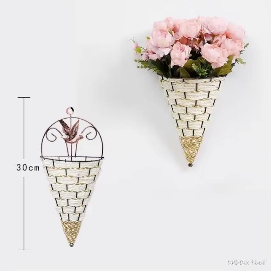 1 Pcs Good Price Handmade Striped Wicker Decorative Planters Foldable Nordic Garden Planters Decorative Planters