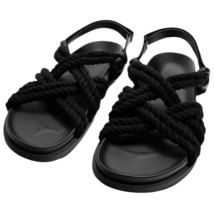 Zara Open Toe Vintage Rope Detail Strap Sandals Men Sandals Black 2751520800