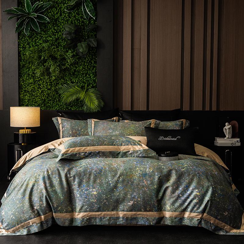 

Premium 1000TC Egyptian Cotton Digital Printing Color Blocking Bedding Set Duvet Cover Flat/Fitted Bed Sheet Pillowcases 4Pcs Queen 200X230cm 4pcs