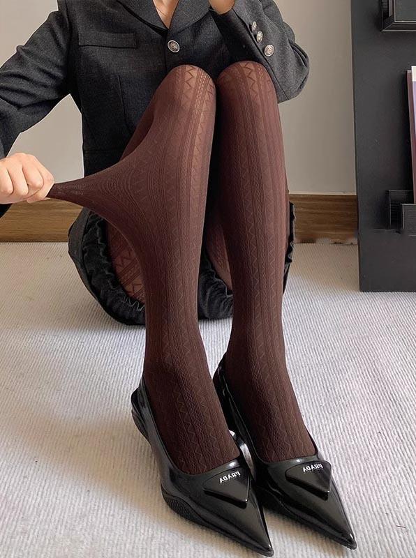 Herbst und Winter Hohlstrick Milchweiß Strumpfhose Damen Warm Gestrickt Übereinander Tragen Süß Vielseitig Leggings Japanisches Verdrehtes Muster