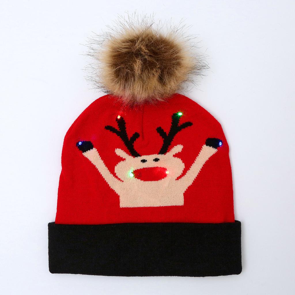 Colorful Dazzling LED Christmas Hat Holiday Pompom Ball Knitted Winter Beanie for Adults and Children Festive Party Hat