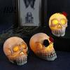 Gruselige Totenkopf-Lampe Gotische Leuchtende Rose Blumenfigurine, Tag der Toten Harz Halloween Dekor Statue, Totenkopf für Schreibtisch Zuhause
