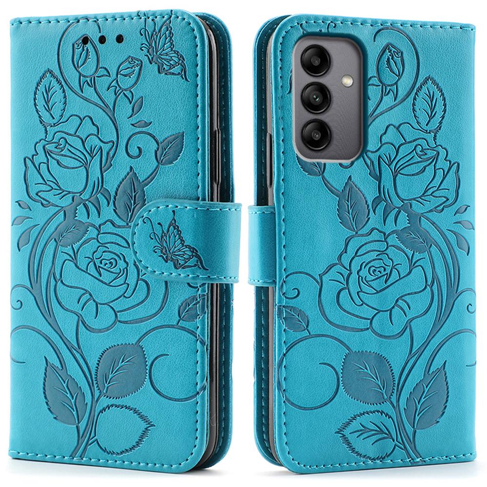 

Для Samsung Galaxy A05s 4G Чохол Гаманець Підставка З Тисненням Троянда Метелик PU Шкіра Чохол для Телефону Blue