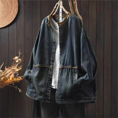 Women Vintage Jackets Button Patchwork Color Long Sleeve Spring Coats Casual Loose Women Jackets