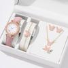 Stylish Watch with Matching Pendant Necklace Chain Bracelet Rings Butterfly Studs Earrings Jewelry Set Alloy Texture