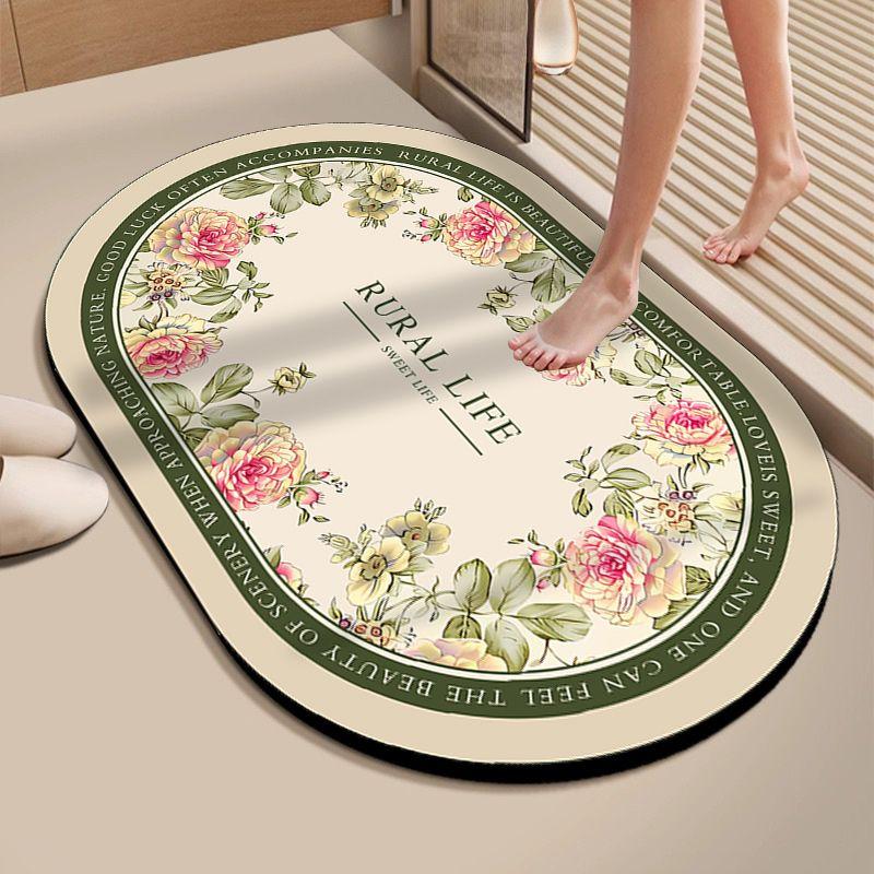 Thickened diatom mud floor mat festive flower toilet bathroom door absorbent mat entry door foot pad red carpet