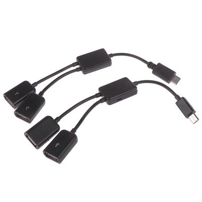 Micro Usb / Type C To 2 Otg Dual Female Usb Port Hub Cable Y Splitter Adapter