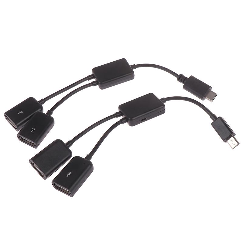 Micro Usb / Type C To 2 Otg Dual Female Usb Port Hub Cable Y Splitter Adapter
