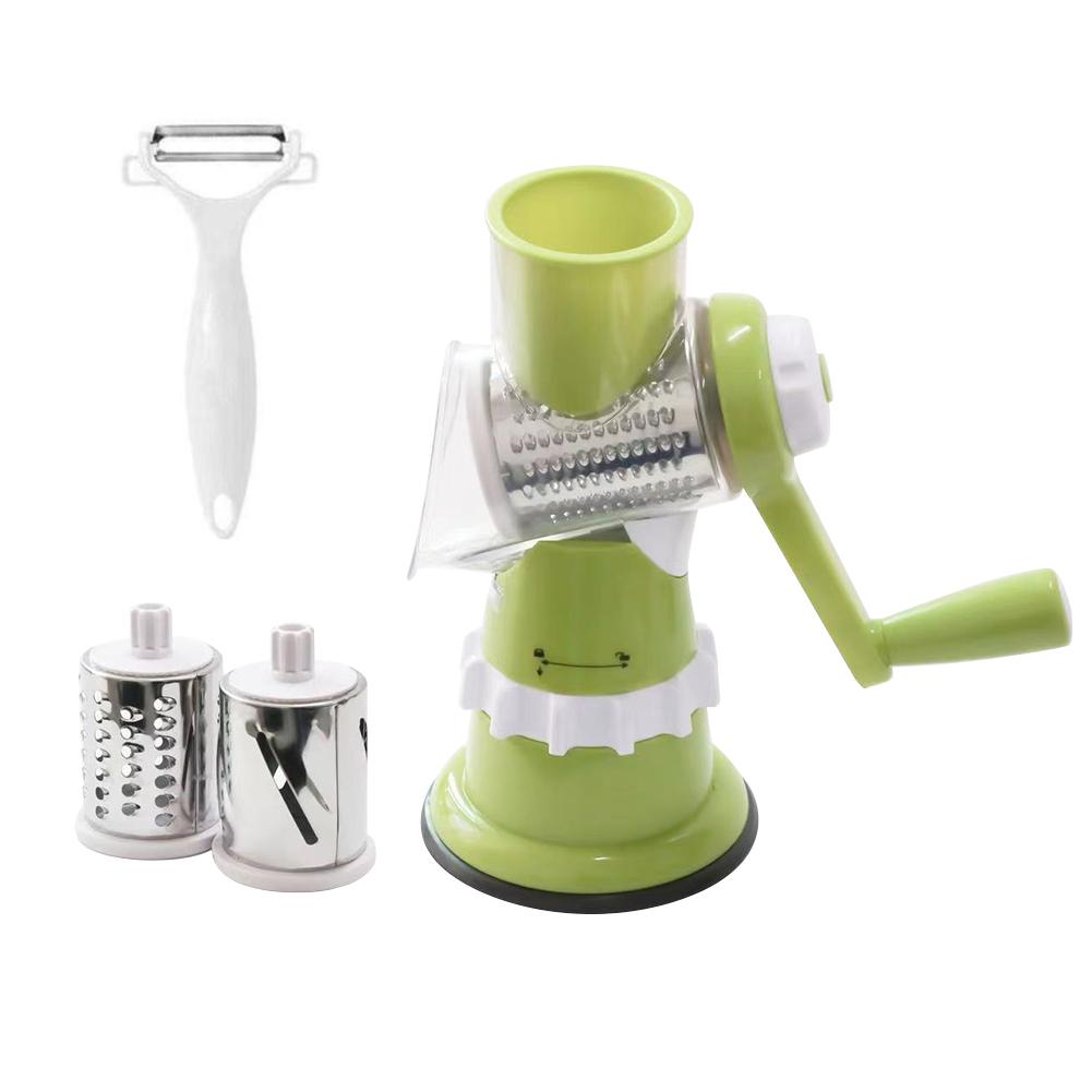 Hand-Crank Vegetable Cutter & Slicer Manual Kitchen Cheese Chopper Machine With 3 Adjustable Sharp Drums Multi-Function Garlic Potato Shredder