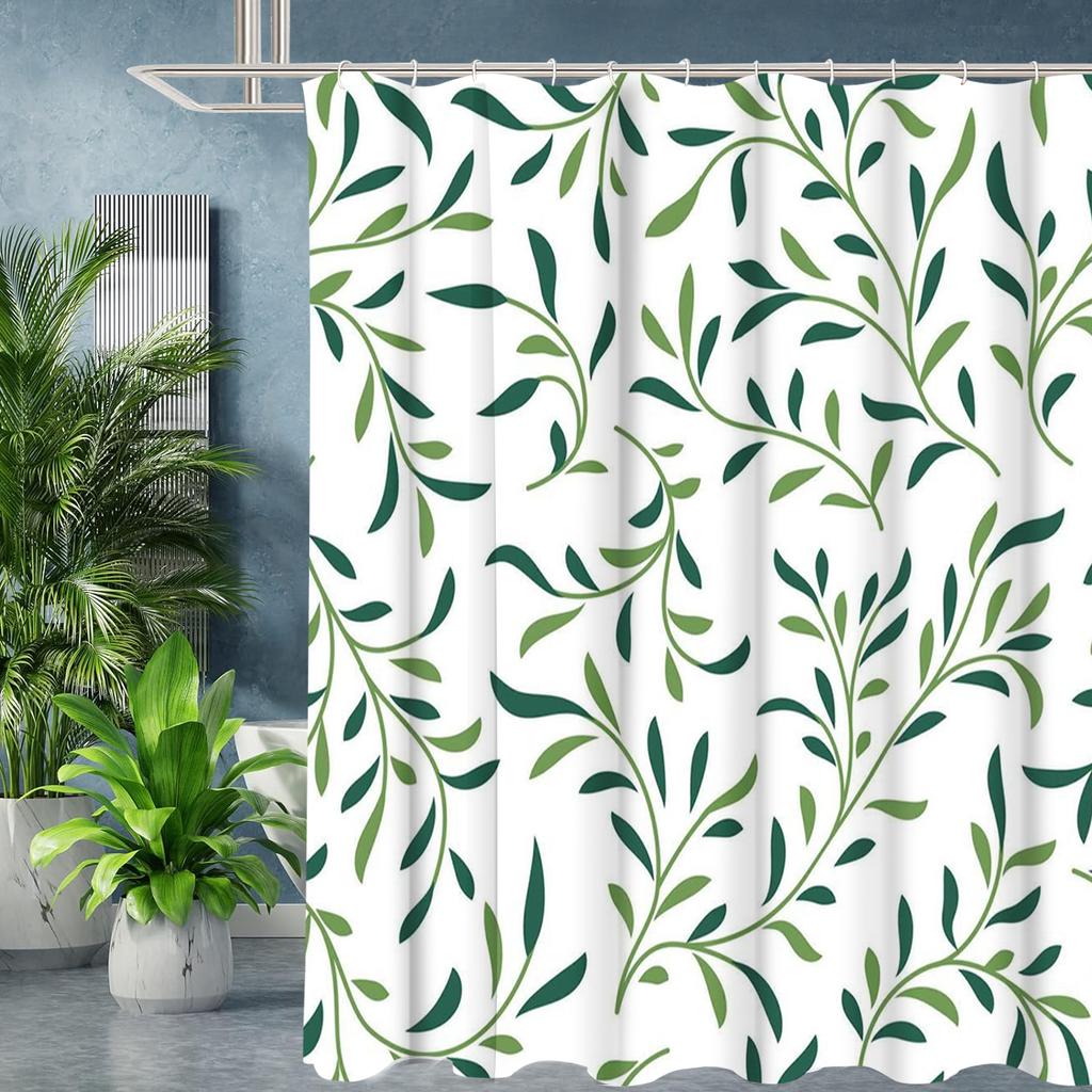 Green Plant Leave Pattern Bathing Curtain  Bathroom Shower Curtain Waterproof With 12 Hooks Home Deco Free Ship