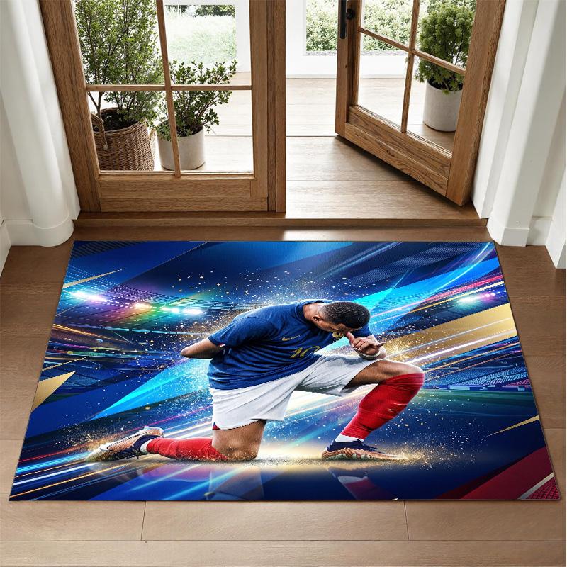 Kylian Mbappe Design Crystal Velvet Rug Soft Decorative Mat for Bedroom Entrance
