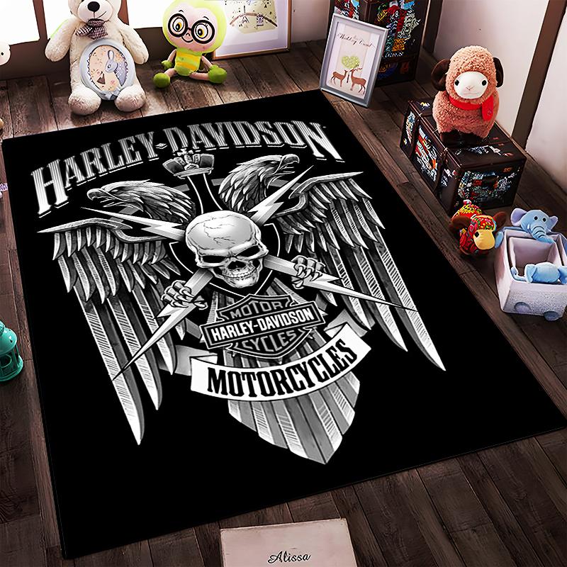 Harley-Davidson Skull Wing Design Rug for Motorcycle Enthusiasts Suitable for use as an anti-slip for living room bedroom sofas