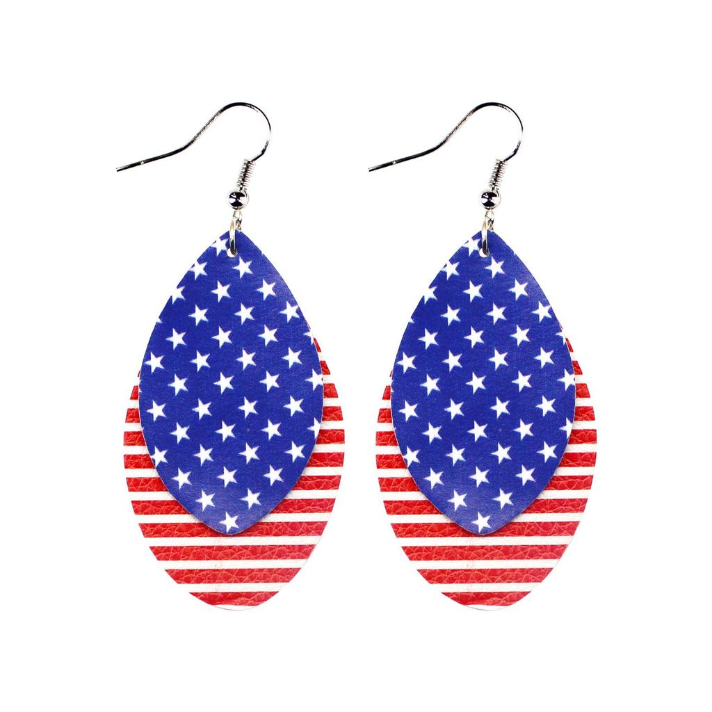 Independence Day Leather Pu Earrings Water Drops Stars And Stripes Stars Ladies