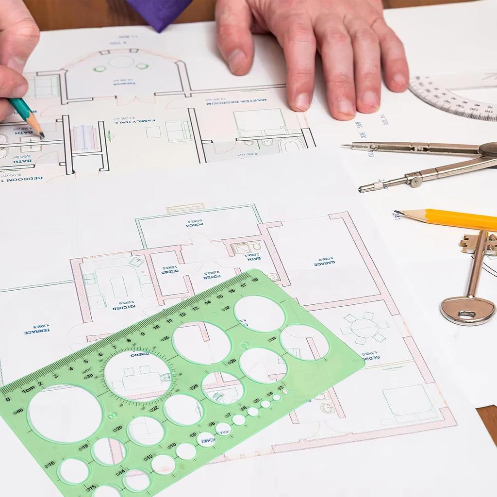 4PCS Circle Template, Plastic Circle and Oval Measuring Templates, Formwork Drawings Templates (Clear Green)