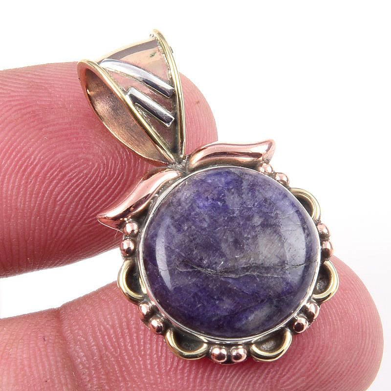 

Natural Purple Moonstone Gemstone 925 Solid Silver Two Tone Pendant 1.25 M6S29